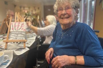 • Resident Lily celebrating at Langdon House Care Home