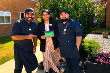 Amberley Hall Care Home hospitality team celebrating their 5-star food hygiene rating in King's Lynn.